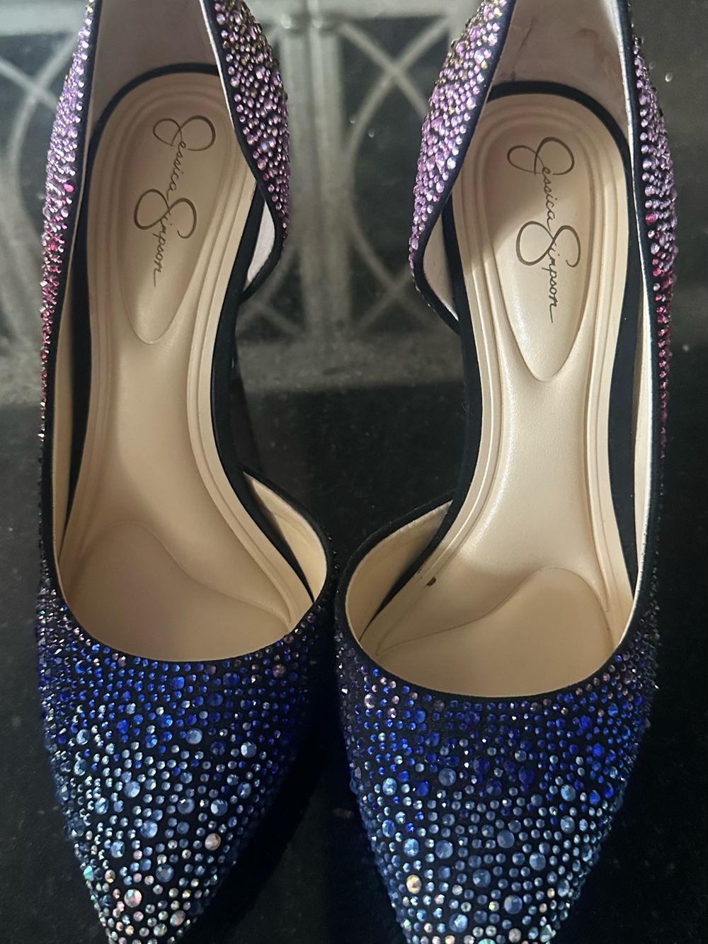 Jessica Simpson Prizma D'Orsay Blue to Pink Ombre Crystal Pointed Heels - Picture 8 of 10